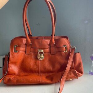 Calvin Klein Retro  Burnt Orange Structured Leather Satchel